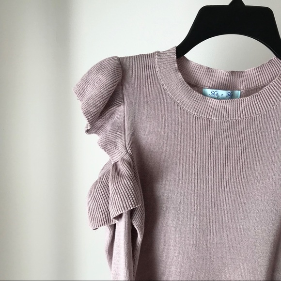 ✨She + Sky Dusty Lilac Crop Ruffle Sweater Top - Picture 3 of 7
